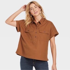 Universal Thread Dolman Short-Sleeved Utility Button-Down Size Small